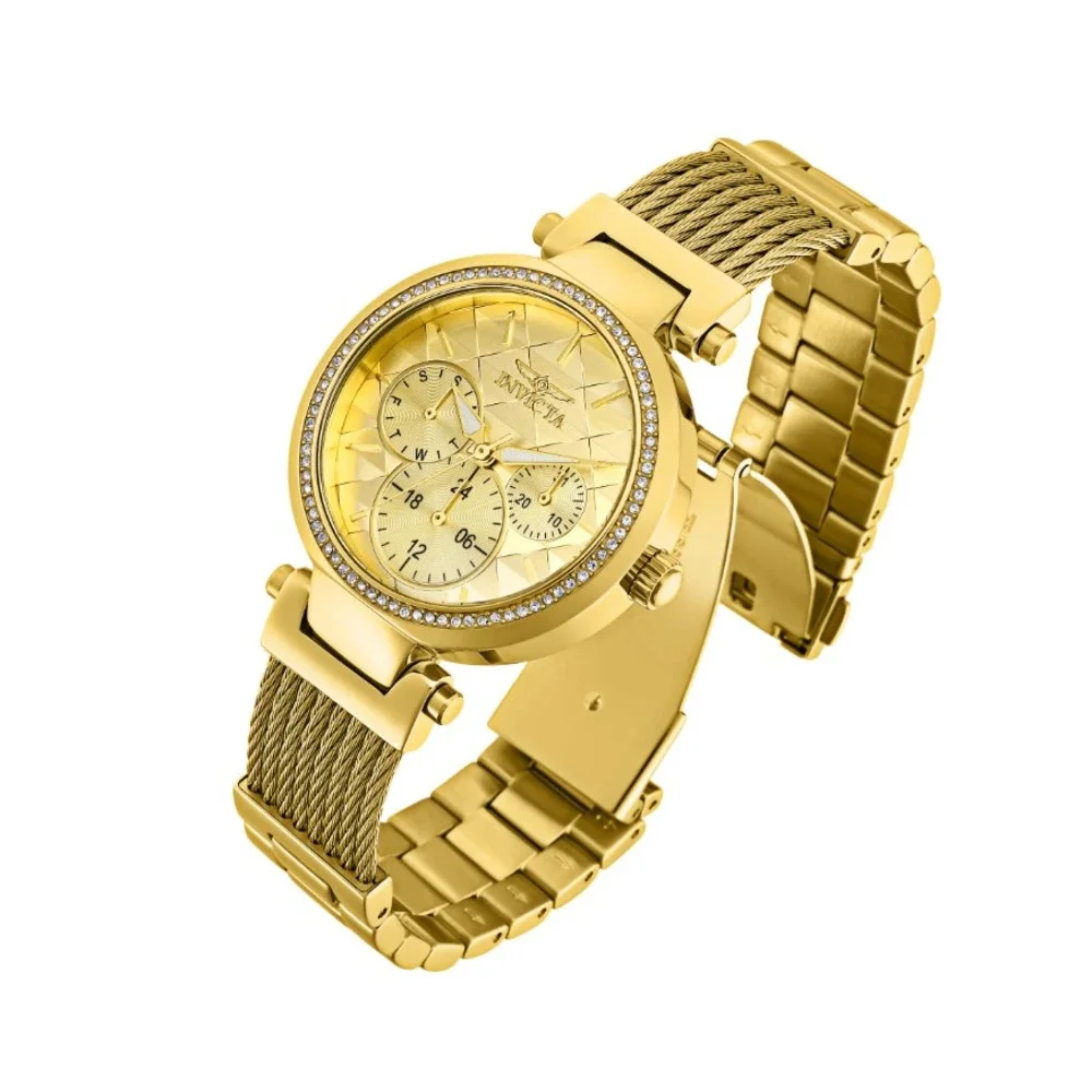 Invicta Angel Eterna 28918 Womens Watch Gold Crystal Bezel 36mm Quartz NEW